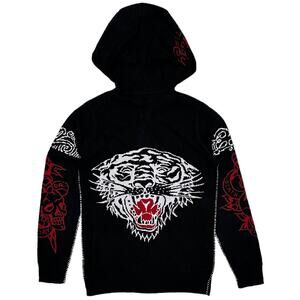 Ed Hardy Black Sweater Hoodie with White & Red Tiger Graphic